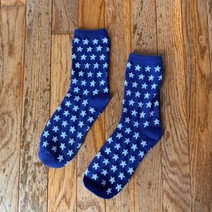 blue and white star crew socks